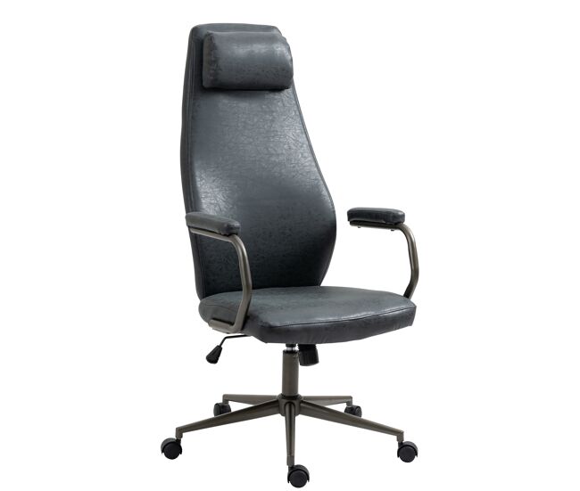 Silla de oficina pocatello en cuero sintético y respaldo alto simil cuero negro antiguo 66x62x127 cm