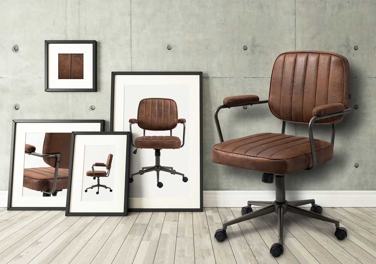 Silla de oficina natrona en cuero sintético simil cuero coñac 63x61x88 cm