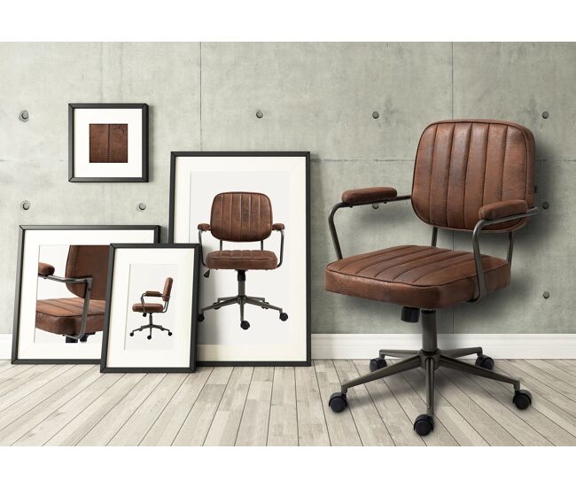 Silla de oficina natrona en cuero sintético simil cuero coñac 63x61x88 cm