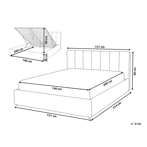 Cama baú Tecido DREUX 140 x 200 cm Creme
