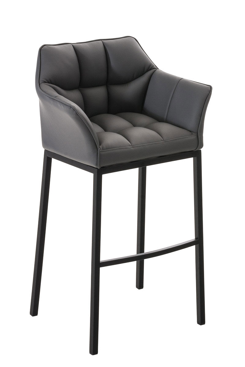 Taburete de bar damaso cuero sintético con base de cuatro patas simil cuero gris 48x64x110 cm