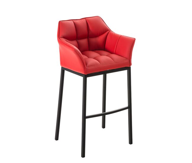 Taburete de bar damaso cuero sintético con base de cuatro patas simil cuero rojo 48x64x110 cm