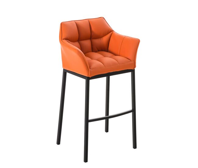 Taburete de bar damaso cuero sintético con base de cuatro patas simil cuero naranja 48x64x110 cm
