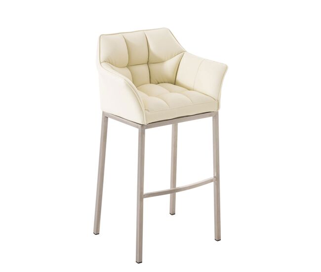 Taburete de bar damaso cuero sintético con base de cuatro patas simil cuero crema 48x64x110 cm