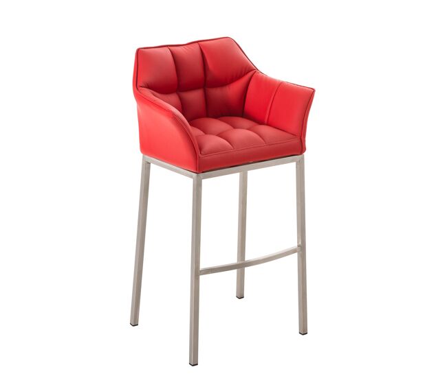 Taburete de bar damaso cuero sintético con base de cuatro patas simil cuero rojo 48x64x110 cm