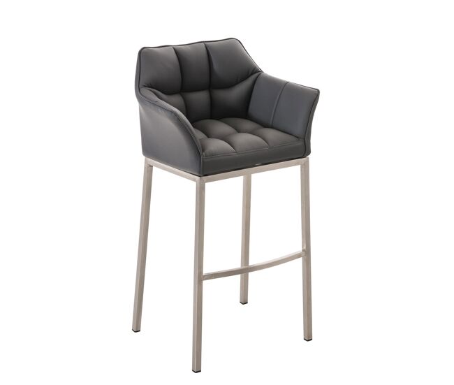 Taburete de bar damaso cuero sintético con base de cuatro patas simil cuero gris 48x64x110 cm