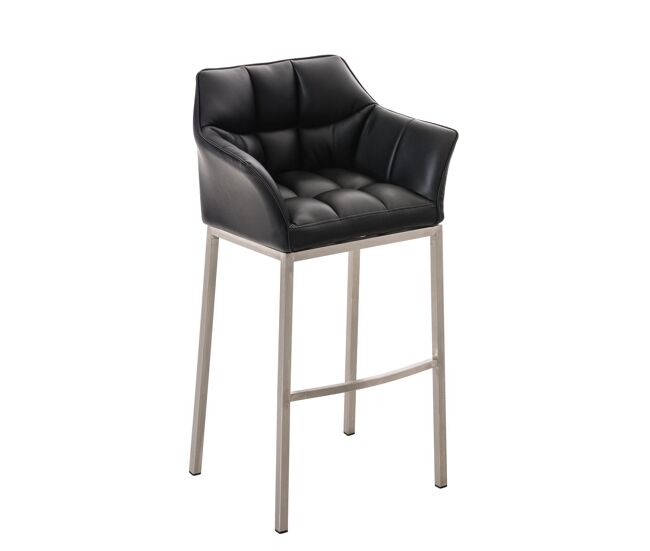Taburete de bar damaso cuero sintético con base de cuatro patas simil cuero negro 48x64x110 cm