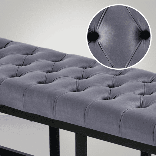 Banco Polson Terciopelo Negro Gris 37X120X42 cm