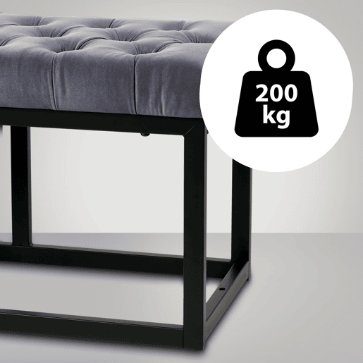 Banco Polson Terciopelo Negro Gris 37X120X42 cm