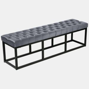 Banco Polson Terciopelo Negro Gris 37X150X42 cm