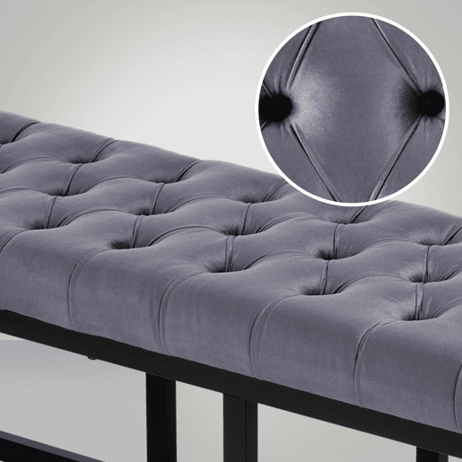 Banco Polson Terciopelo Negro Gris 37X150X42 cm