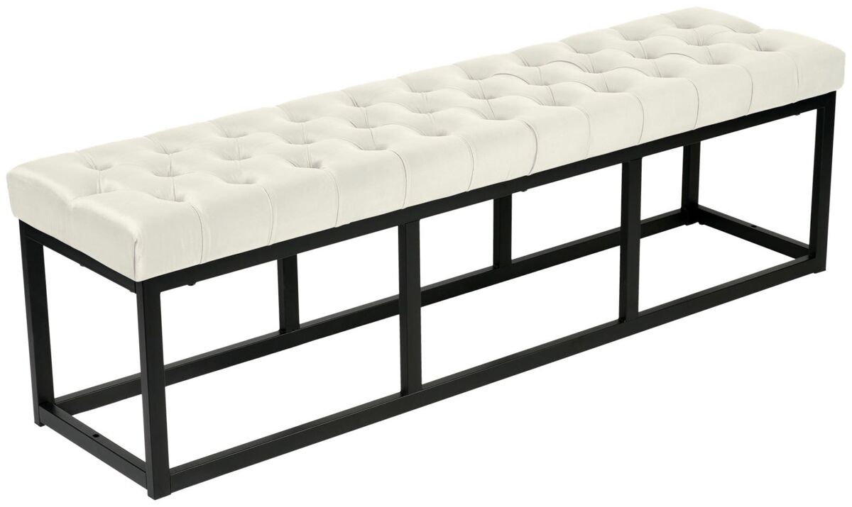 Banco polson terciopelo negro crema 37x150x42 cm