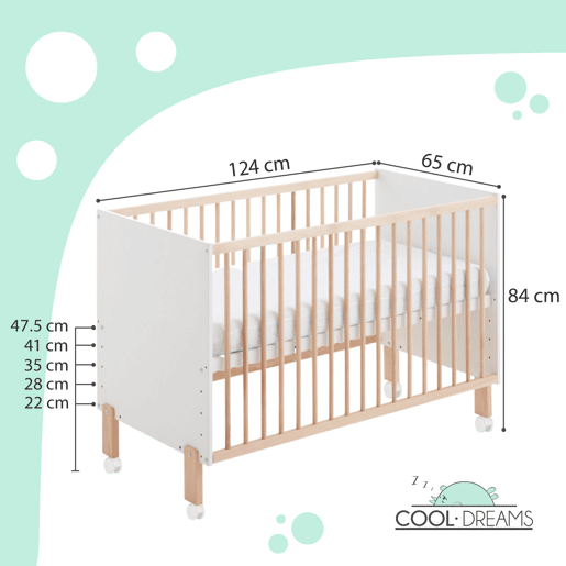 Berço co-leito Umami 120x60 + kit co-leito + 4 rodas