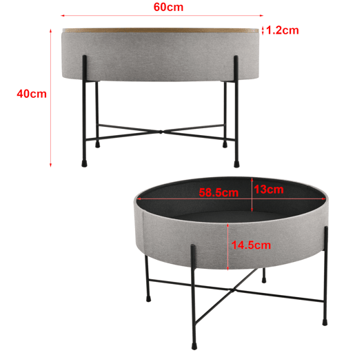 Mesinha Tauranga com aglomerado removíveltampo metálico 40 x 60 cm - Cinzento e Preto en.casa