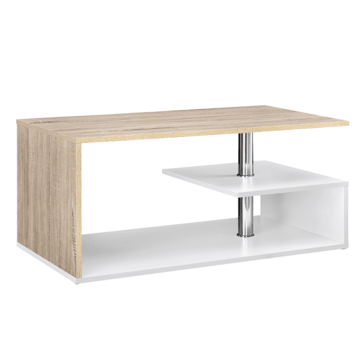 Mesa de centro Haarlem com prateleira em aglomerado 90 x 50 x 41 cm - Efeito branco e carvalho en.casa