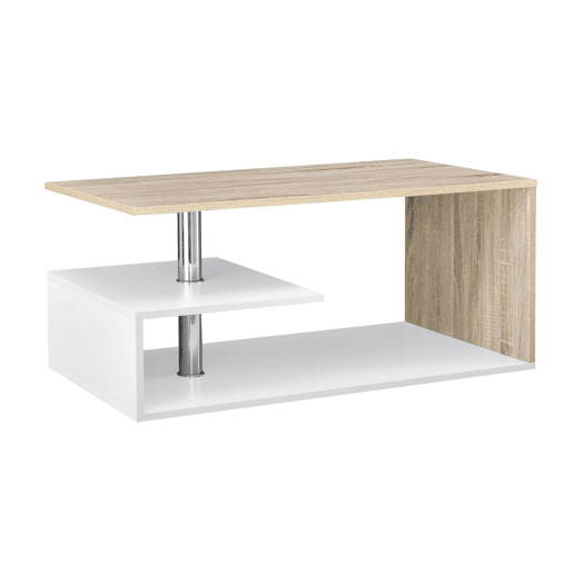 Mesa de centro Haarlem com prateleira em aglomerado 90 x 50 x 41 cm - Efeito branco e carvalho en.casa