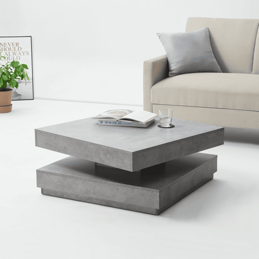 Mesa de centro Florenz tampo giratório 76x76x38 cm Aspeto betão en.casa