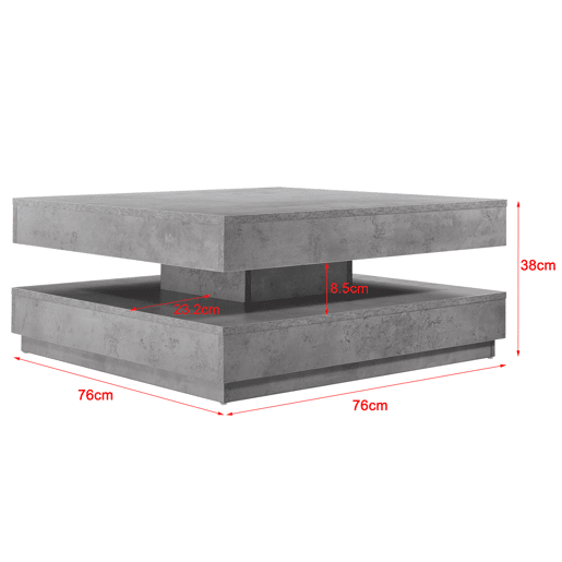 Mesa de centro Florenz tampo giratório 76x76x38 cm Aspeto betão en.casa