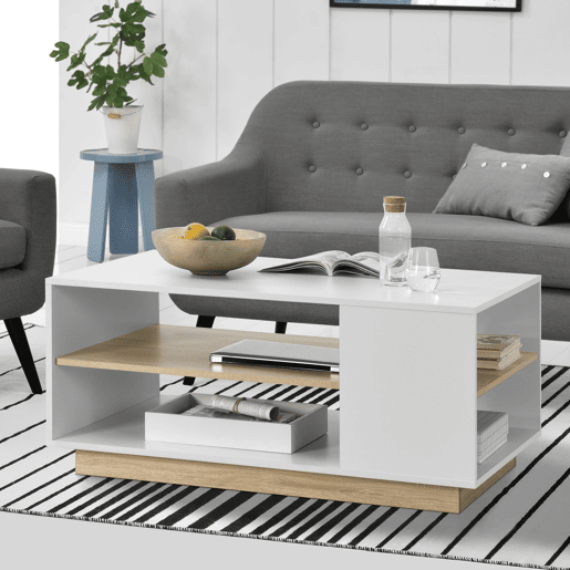 Mesinha Trelleborg com prateleira de aglomerado 46 x 100 x 60 cm - Branco e Carvalho en.casa