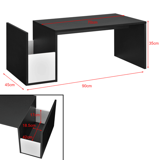 Mesinha Bollnäs com compartimento lateral de aglomerado 90 x 45 x 35 cm - Preto en.casa