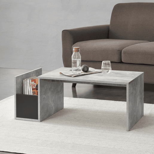 Mesinha Bollnäs com compartimento lateral de aglomerado 90 x 45 x 35 cm - Efeito concreto en.casa