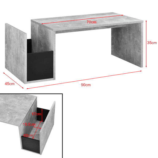 Mesinha Bollnäs com compartimento lateral de aglomerado 90 x 45 x 35 cm - Efeito concreto en.casa