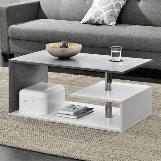 Mesa de centro Haarlem com prateleira de aglomerado 90 x 50 x 41 cm - Branco e aspeto de betão en.casa