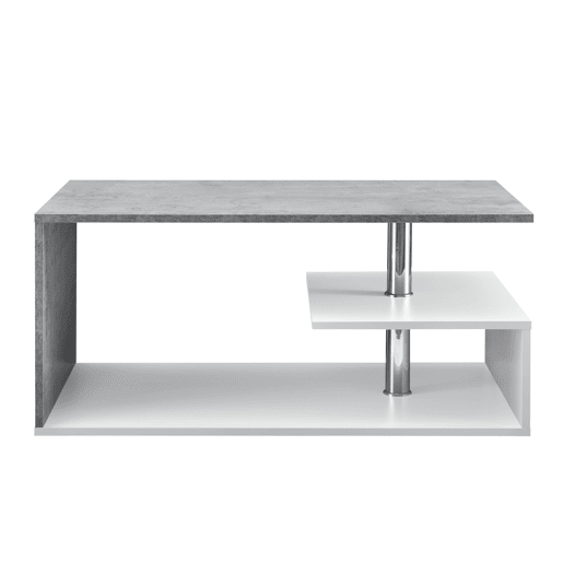 Mesa de centro Haarlem com prateleira de aglomerado 90 x 50 x 41 cm - Branco e aspeto de betão en.casa