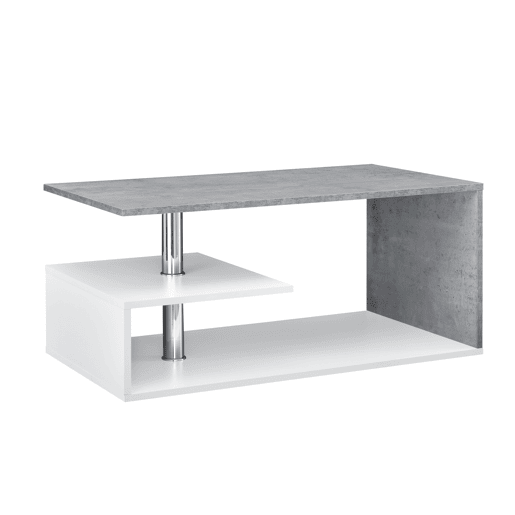 Mesa de centro Haarlem com prateleira de aglomerado 90 x 50 x 41 cm - Branco e aspeto de betão en.casa