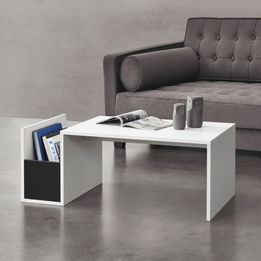 Mesa lateral Bollnäs com compartimento lateral de aglomerado 90 x 45 x 35 cm - Branco en.casa