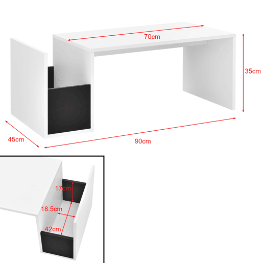 Mesa lateral Bollnäs com compartimento lateral de aglomerado 90 x 45 x 35 cm - Branco en.casa