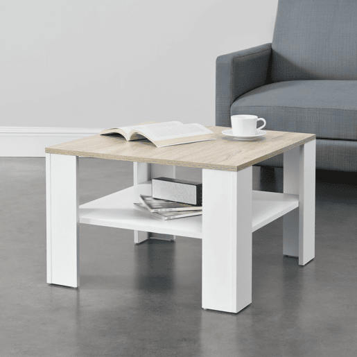 Mesinha Aachen com prateleira inferior Achipboard 60 x 60 x 40 cm - Branco e Carvalho in.casa
