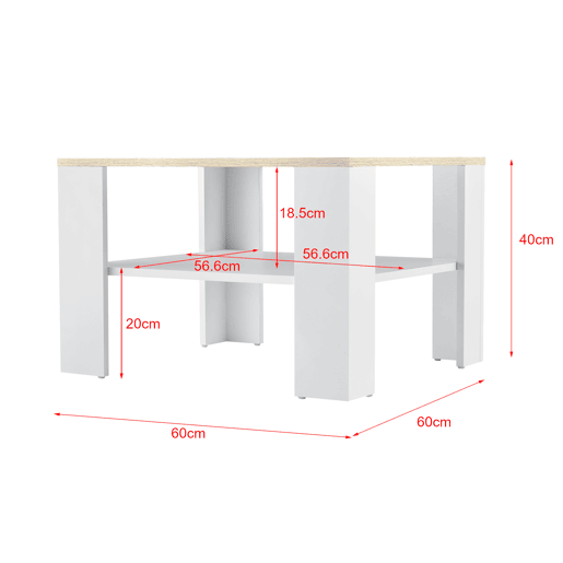 Mesinha Aachen com prateleira inferior Achipboard 60 x 60 x 40 cm - Branco e Carvalho in.casa