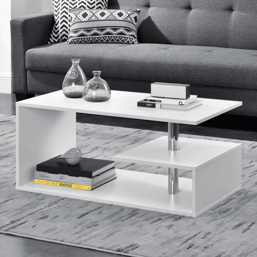 Mesa de centro Haarlem com prateleira de aglomerado 90 x 50 x 41 cm - Branco en.casa