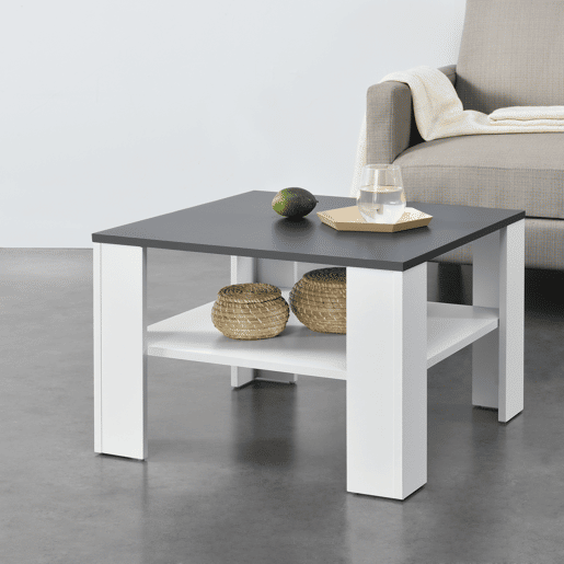 Mesinha Aachen com prateleira inferior aglomerada 60 x 60 x 40 cm - Branco e Cinzento Escuro en.casa