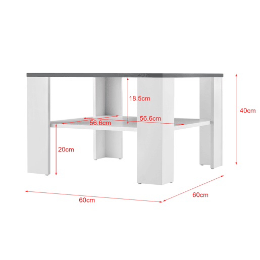 Mesinha Aachen com prateleira inferior aglomerada 60 x 60 x 40 cm - Branco e Cinzento Escuro en.casa