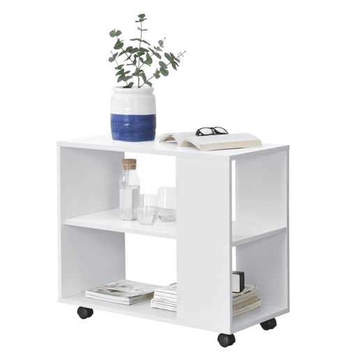 Mesa de centro Älvdalen com rodízios bloqueáveis e prateleira de aglomerado 60 x 70 x 35 cm - Branco en.casa