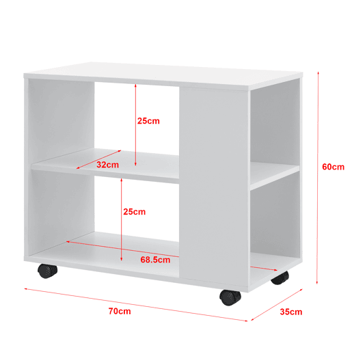 Mesa de centro Älvdalen com rodízios bloqueáveis e prateleira de aglomerado 60 x 70 x 35 cm - Branco en.casa