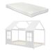 Cama para niños Tostedt en forma de casa con ventanas y colchón 97x207 Cama para niños Tostedt en forma de casa con ventanas y colchón 97x207 Blanco/ Beige