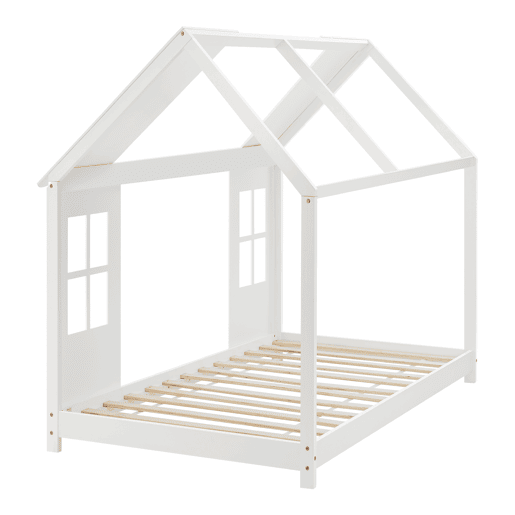 Cama de criança Tostedt em forma de casa com janelas e colchão 90 x 200 cm pinho - Branco en.casa