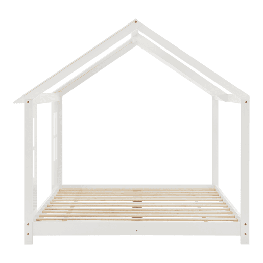 Cama de criança em forma de casa tostedt com janelas e colchão 140 x 200 cm pinho - Branco en.casa