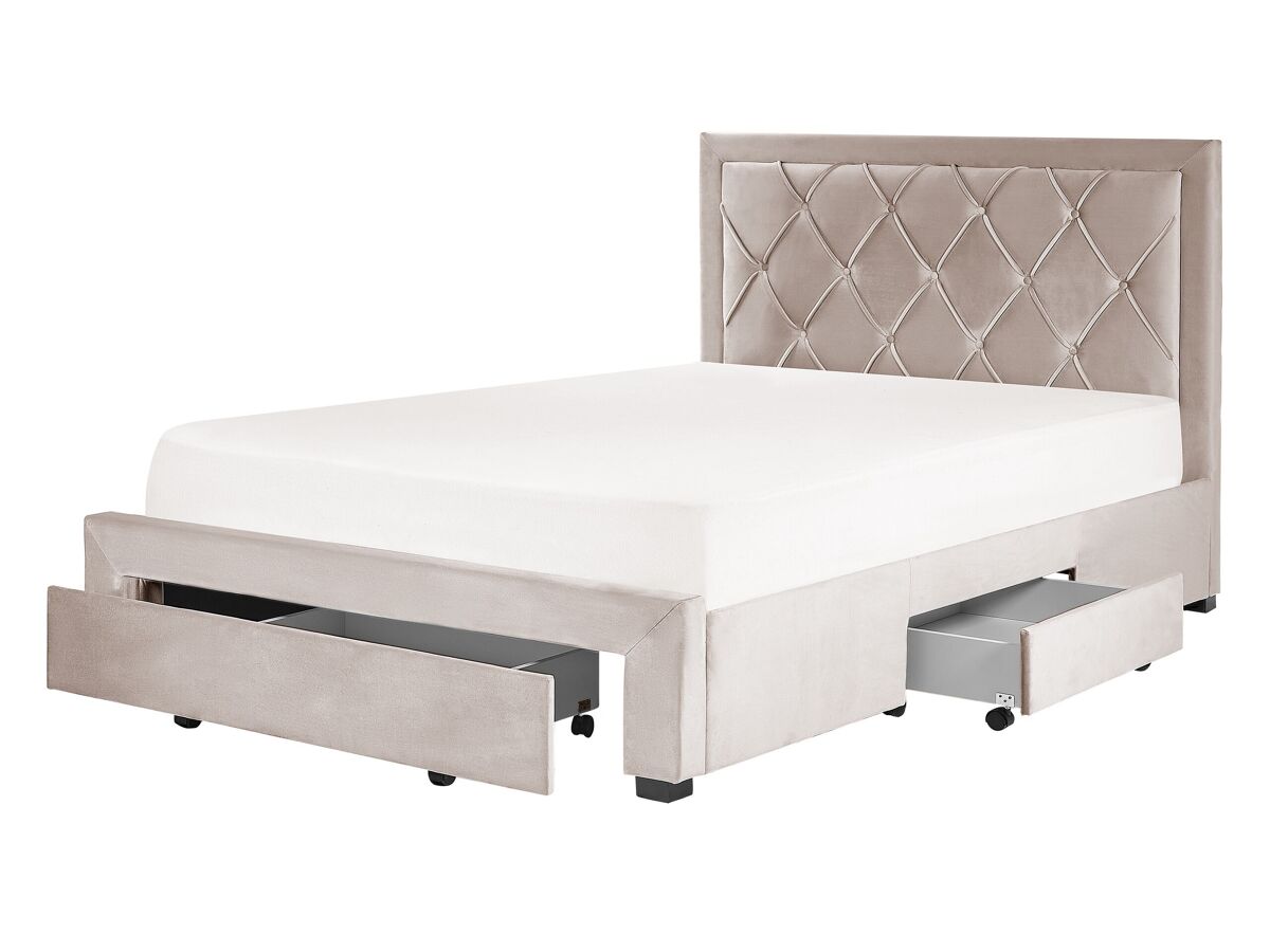 Beliani Cama con cajones Terciopelo LIEVIN 145x217 Beige