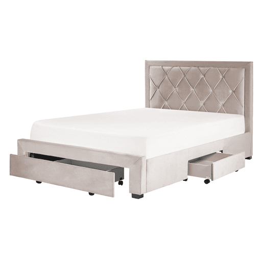 Cama com gavetas de arrumação Veludo LIEVIN 140 x 200 cm Creme