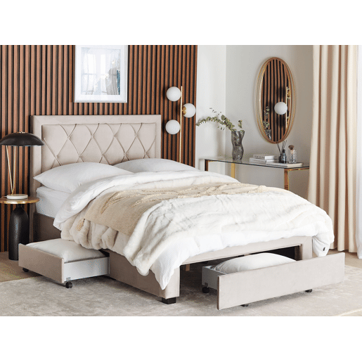 Cama com gavetas de arrumação Veludo LIEVIN 140 x 200 cm Creme