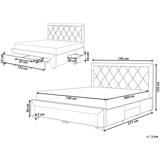 Cama com gavetas de arrumação Veludo LIEVIN 140 x 200 cm Creme