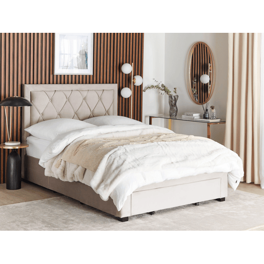 Cama com gavetas de arrumação Veludo LIEVIN 140 x 200 cm Creme