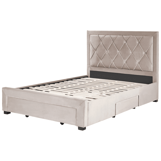 Cama com gavetas de arrumação Veludo LIEVIN 140 x 200 cm Creme