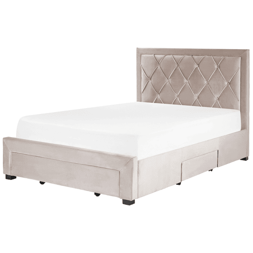Cama com gavetas de arrumação Veludo LIEVIN 140 x 200 cm Creme