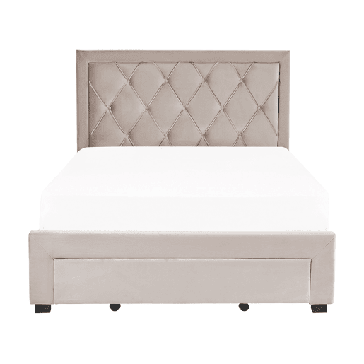 Cama com gavetas de arrumação Veludo LIEVIN 140 x 200 cm Creme