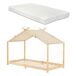 Cama para niños Brome en forma de casa con colchón y techo Cama para niños Brome en forma de casa con colchón y techo Pino